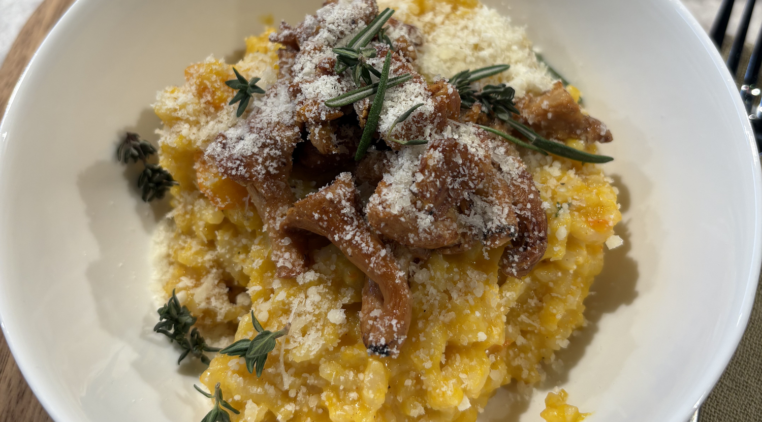 Herbstrisotto mit Kürbis und Pfifferlingen