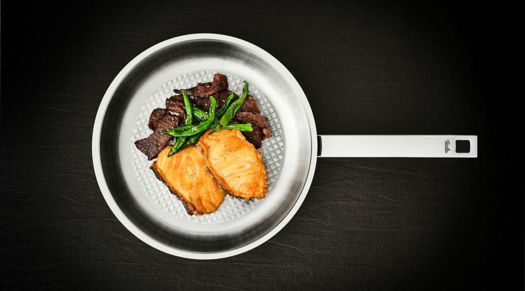 Gebratene Zahnbrasse und Rinderrippchen mit Teriyaki-Sauce