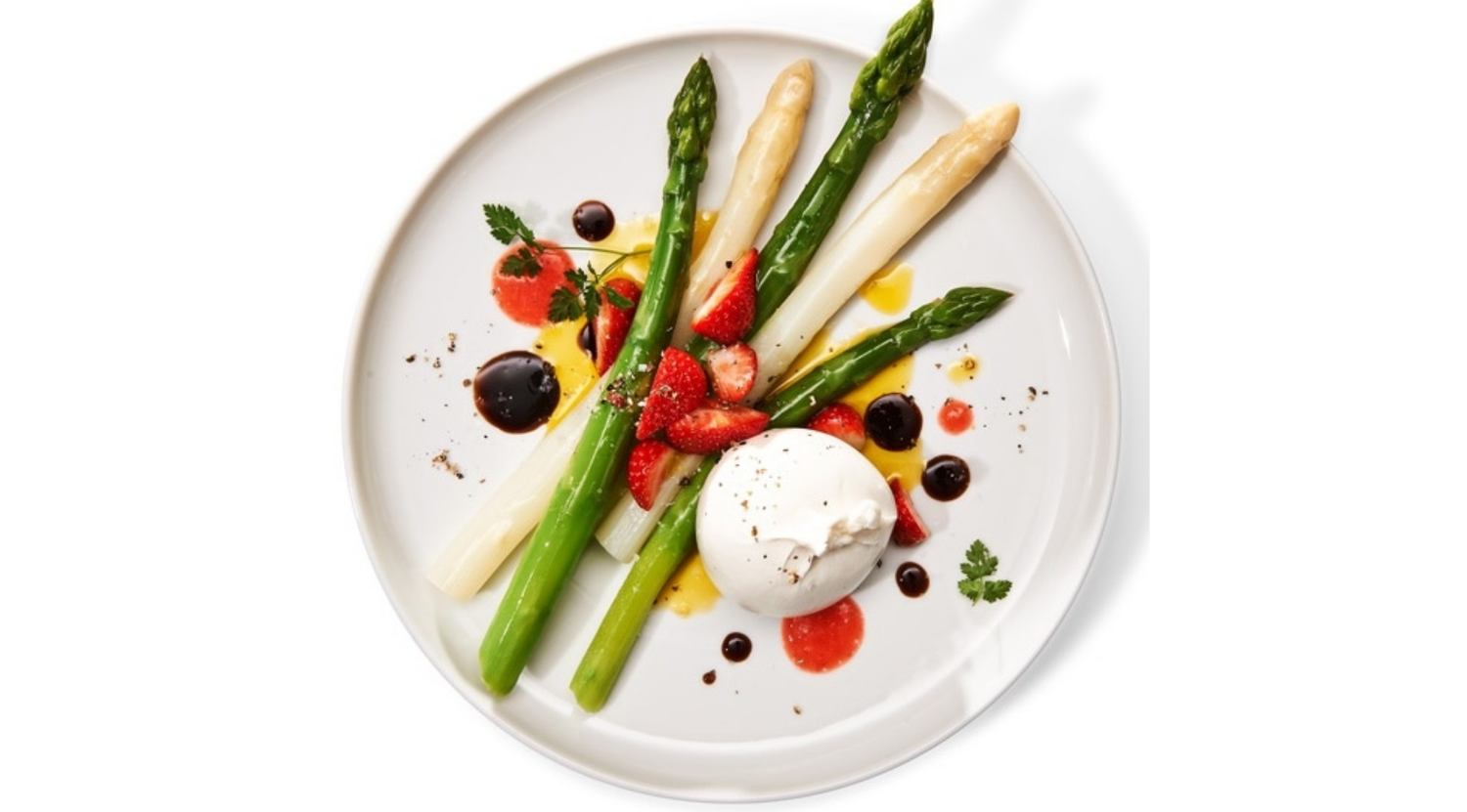 Spargelsalat mit Erdbeeren und Burrata