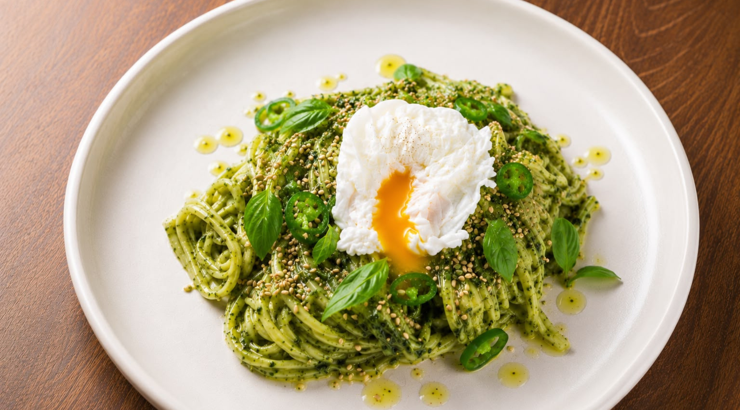 Udon-Nudeln mit Thai-Basilikumpesto