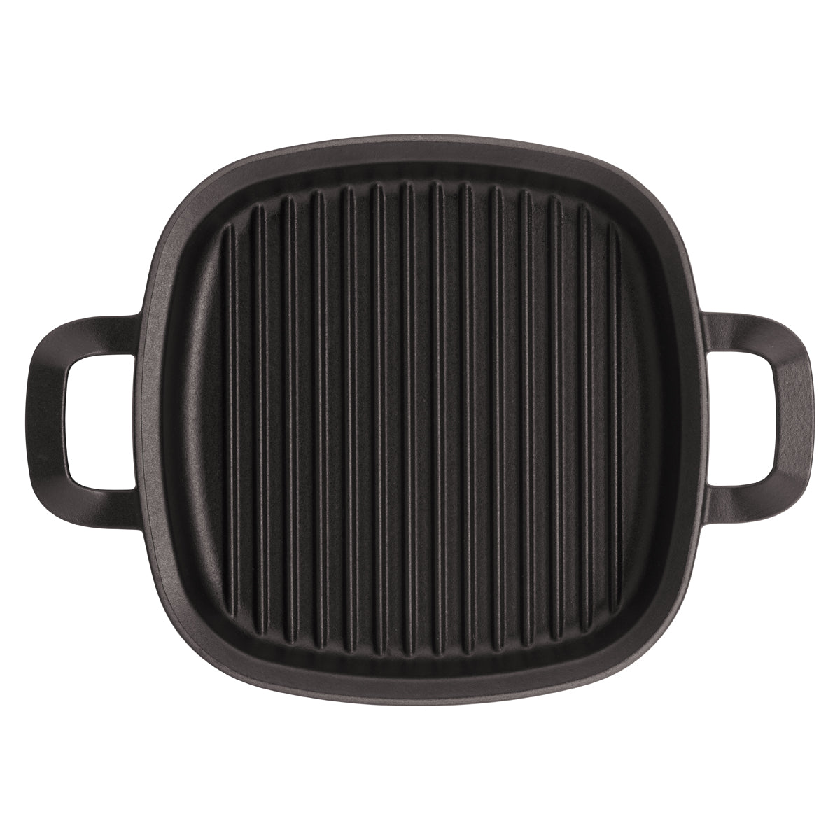 Fissler Original-Profi Collection® Grillpfanne 26x26cm aus Gusseisen, schwarz, mit Rillen und zwei Griffen, Draufsicht.