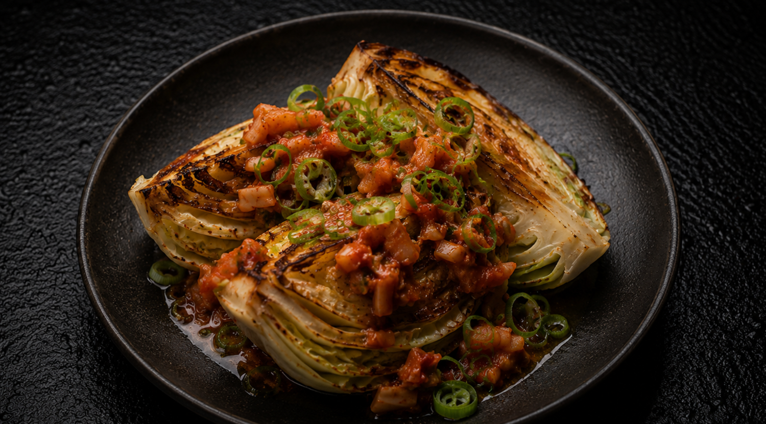 Gerösteter Spitzkohl mit Kimchi-Vinaigrette