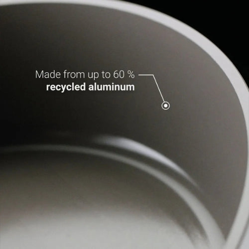 Close-up of the inside of a Fissler pot made in Germany with coating: Made from up to 60% recycled aluminum.